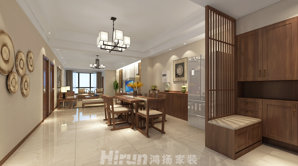 喜盈門(mén)范城140㎡寫(xiě)意木構(gòu)四居室 裝修案例效果圖-1